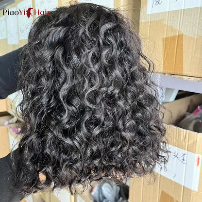 Glueless Wig Human Hair Water Wave Bob Wig Human Hair 14Inch Ready to Wear Curly Wave Wigs 200% Density 4X4 Lace Bob Top Quality