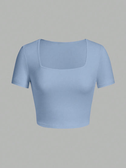 Woman T-shirt Square Neckline tops Short Sleeve crop tops for women girls sexy street wear  top tees