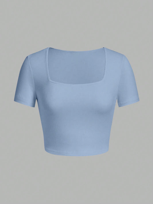 Woman T-shirt Square Neckline tops Short Sleeve crop tops for women girls sexy street wear  top tees