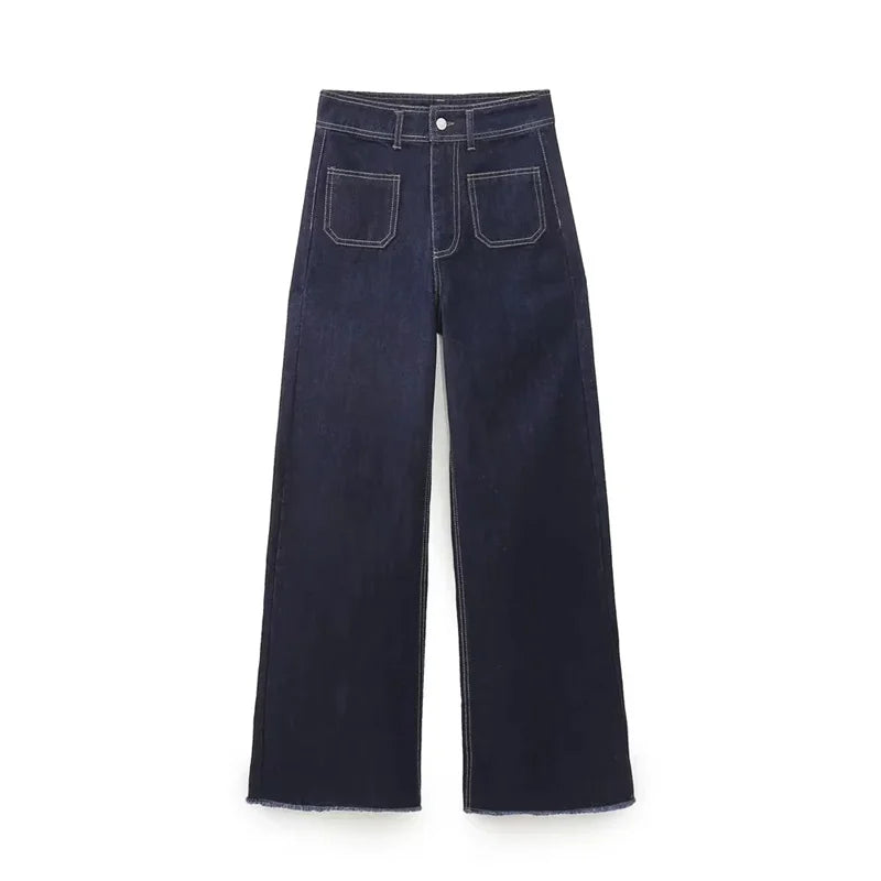 Casual Women's High Waist Straight-leg Jeans Pants Fashion All-match Full Length Denim Pants Pocket Zipper Jean Trousers