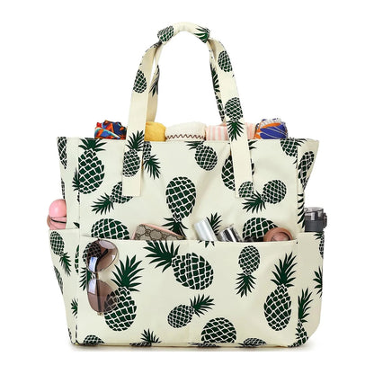 Beach Tote Bag Women，Foldable Travel Bag with Anti-Sand Pocket Lightweight Storage Bag for Gym/Shopping Packable in Carry-On