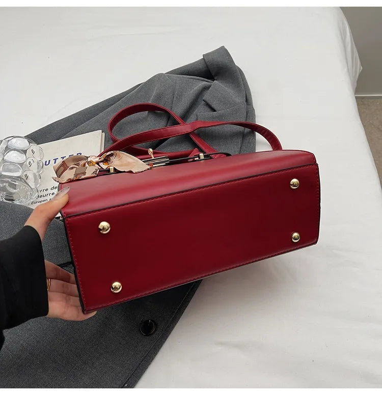 2025 New! Women's Red Tote Bag - Light Luxury, Large Capacity, Elegant Design, Versatile for Work & Party, Premium PU Leather