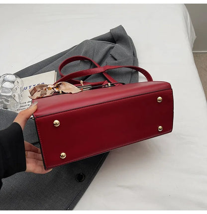 2025 New! Women's Red Tote Bag - Light Luxury, Large Capacity, Elegant Design, Versatile for Work & Party, Premium PU Leather