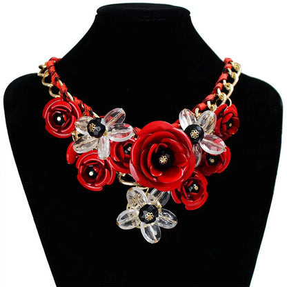 Womens Necklace Colorful Flowers Woven Short Collarbone Chain