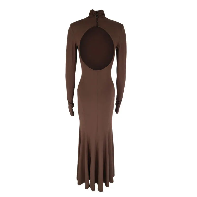 Women's Dresses Autumn Winter New Sexy Solid Backless Elegant Dress Streetwear Fashion Casual Slim Turtleneck Long Sleeves Dress