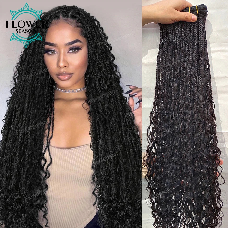 Braids Human Hair Bundles Boho Box Braids Human Hair With Curls Weave Bundles Extension Double Weft 150g/set Braided Weft Hair