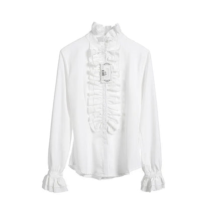 Top Women Sweet T-shirts Autumn Clothes 2023 Chic and Elegant Long Sleeve Ruffles Tees Office Ladies Female Clothing Streetwear