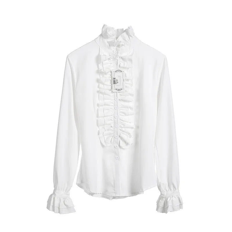 Top Women Sweet T-shirts Autumn Clothes 2023 Chic and Elegant Long Sleeve Ruffles Tees Office Ladies Female Clothing Streetwear