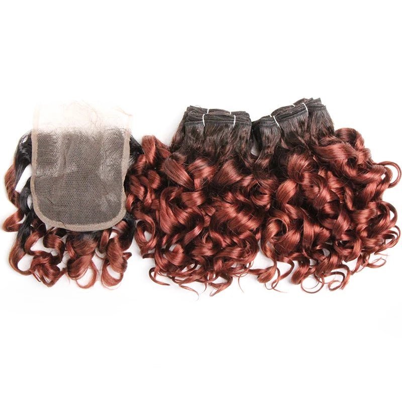 Curly Hair Bundles Brazilian Human Hair Weave 6 Bundles With Lace Closure Colored 1B/27/30/33/99J Short Hair Extension For Women