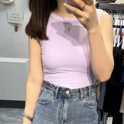 Women's Tank Top Crop Sexy Off Shoulder O Neck Solid Ribbed Knitted Casual Sport Vest Basic Elastic Camisole