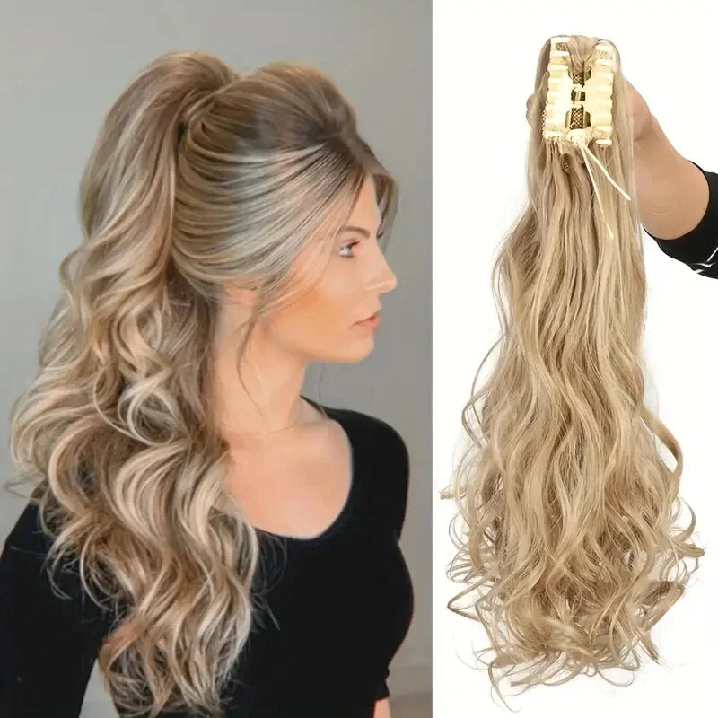 Wig female curly hair big wavy ponytail with grab clip