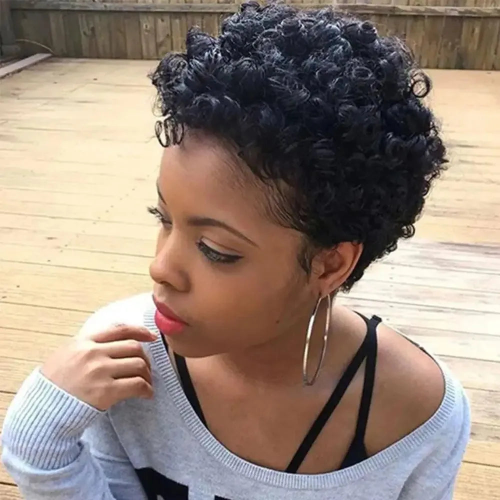 Wigs for Women Curly Wig with Bangs Full Machine Made Wig Machine Made Short Human Hair