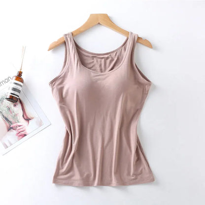 2025 Women's Vest Tops With Built In Bra Neck Vest Padded Slim Fit Tank Tops Sexy Shirts Feminino Casual Underlay shirt slimming