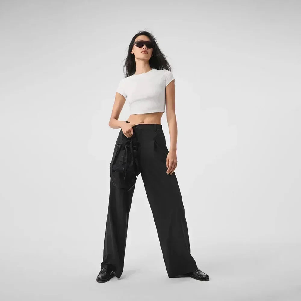 AL Yoga Pants Suit Up Trouser Sports Women's High Waisted Straight Leg Wide Pants Versatile Soft Crop Finesse Short Sleeve