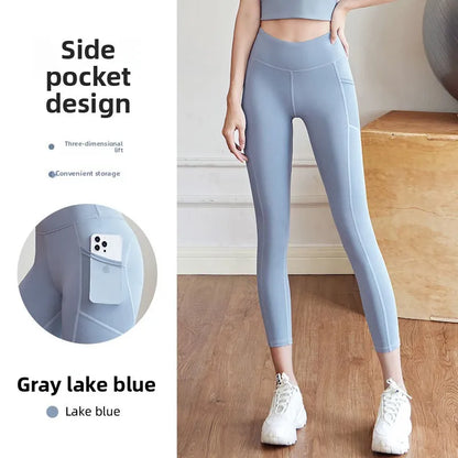 Yoga Pants Women High Waist Lift Hip Mesh Side Pocket Stretch Sports Leggings Running Yoga Clothing Fitness Pants