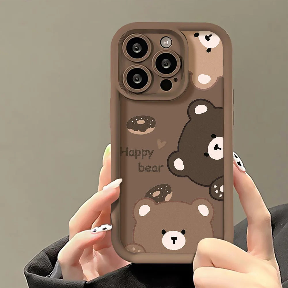 Cute Bear Phone Case For iPhone 13 Cases Iphone 11 15 Pro Max 16 14 12 XR XS X 7 8 Plus SE 15promax Soft Silicon Fundas Covers