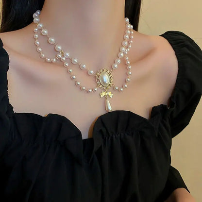 New Baroque Pearl Choker Necklace For Women Luxury Wedding Party Triple-layer Beaded Necklace Torques Ladies Trendy Jewelry Gift