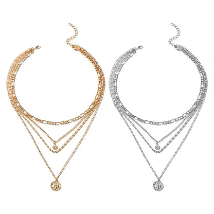 Women Necklace Multi-layered Coin Pendant Punk Style Necklace Hollow Chain Adjustable Length Hip Hop Club Party Neck Jewelry