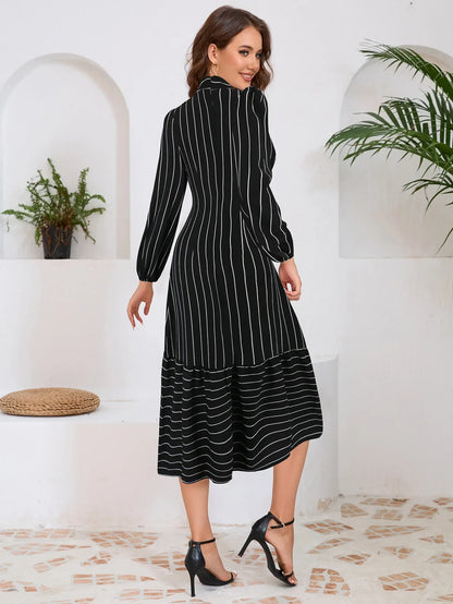 Women's Dresses Formal Fashion Office Lady Professional High-end Stand-up Collar Thin Striped Party Dress Vestidos De Mujer