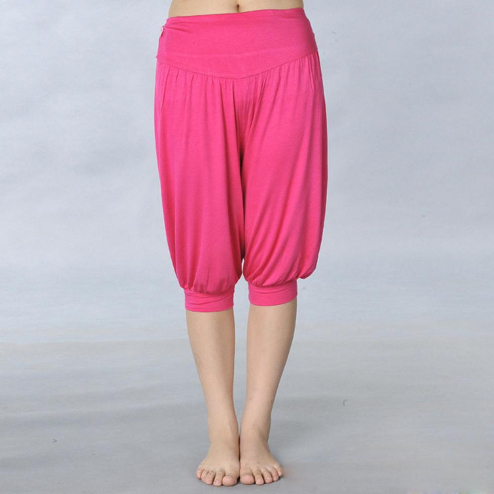 Summer Women Yoga Pants Modal Solid Color Yoga Cropped Pants Wide Elastic Waistband Dance Performance Wide Leg Pants Bloomers
