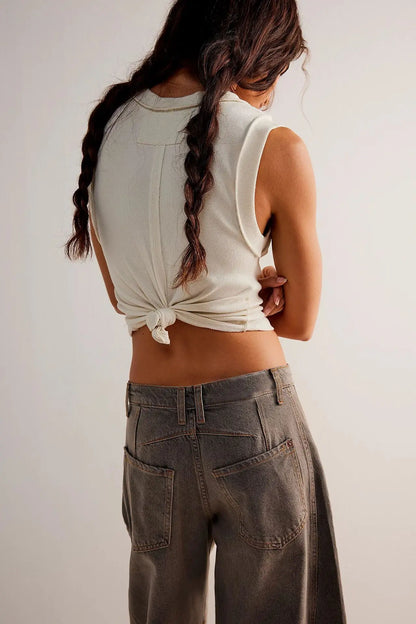 Cotton Denim Long Jeans For Women Trousers Casual  High Waisted Jeans Cropped Pants For Spring Summer Boho Beach Baggy Jeans