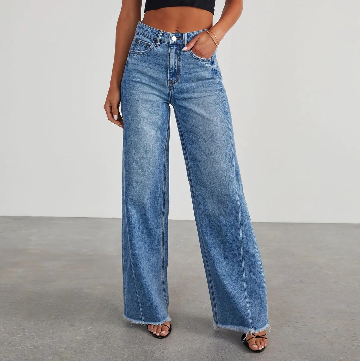 Women Mid Waist Jeans Harajuku Streetwear Retro Fashion Autumn Loose Wide Leg Straight Loose Denim Trousers Y2k Baggy Pants