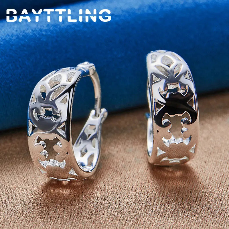 New Fashion 925 Sterling Silver 20MM U Earrings For Women Beautiful Pattern Jewelry Wedding Party Favors Accessories