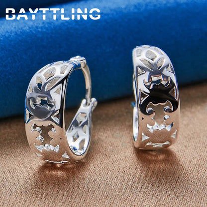 New Fashion 925 Sterling Silver 20MM U Earrings For Women Beautiful Pattern Jewelry Wedding Party Favors Accessories