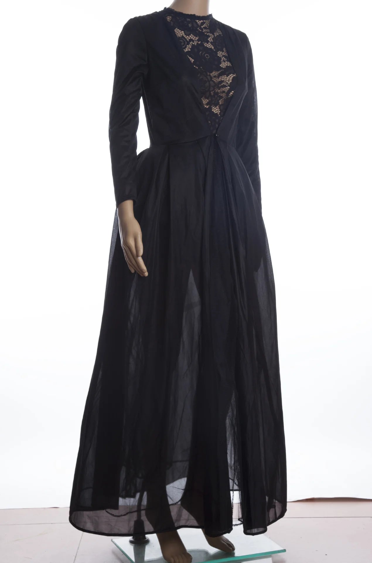 Women Sexy Dress Two Piece Sets Lace Hollow Out Spliced Long Dresses Full Sleeve Tight Waist Gown Evening Vestidos Party Prom