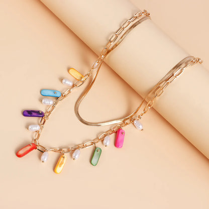 Women's pendant necklace natural geometric fashion imitation pearl jewelry color shell clavicle chain