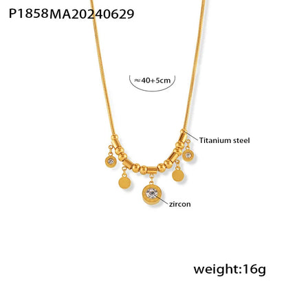 Necklace for Women Round Zircon Roman Pendant Tassel Charm Luxury Gold Plated Stainless Steel Jewelry Wholesale
