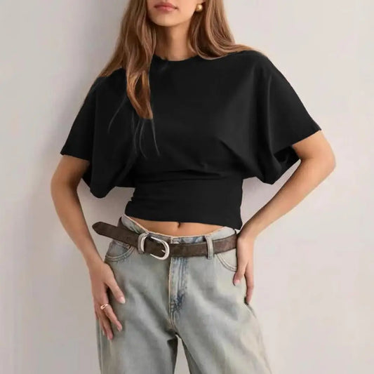 Casual Fashion Tops for Women Stylish Women's Solid Color T-shirt Collection Breathable Round Neck Tee Raglan for Work for Women