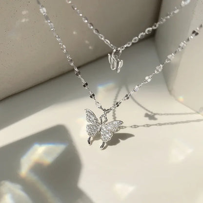 Double Layered Butterfly Necklace for Women with High-end Design, Light Luxury and Niche Collarbone Chain