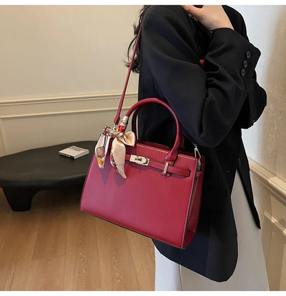 2025 New! Women's Red Tote Bag - Light Luxury, Large Capacity, Elegant Design, Versatile for Work & Party, Premium PU Leather