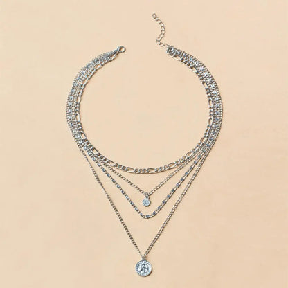 Women Necklace Multi-layered Coin Pendant Punk Style Necklace Hollow Chain Adjustable Length Hip Hop Club Party Neck Jewelry