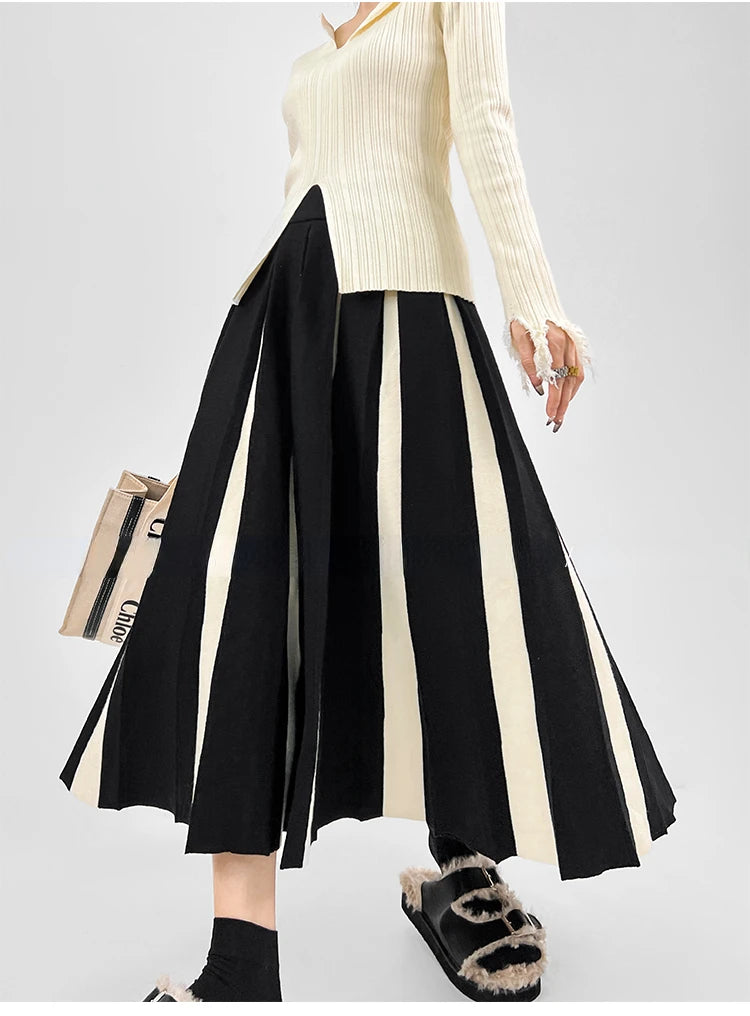 Long Skirts for Women Winter Knitted A-LINE Skirt Black White Luxury Elegant Women's Skirts Fashion 2025 High Waist Slim Skirts