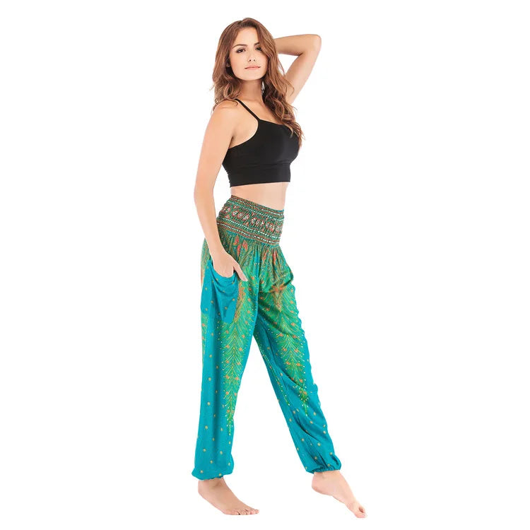 Women's Yoga Pants Printed Ethnic Style Loose Yoga Trousers Bloomers High Waist Fitness Sports Crotch Dance  Sweatpants