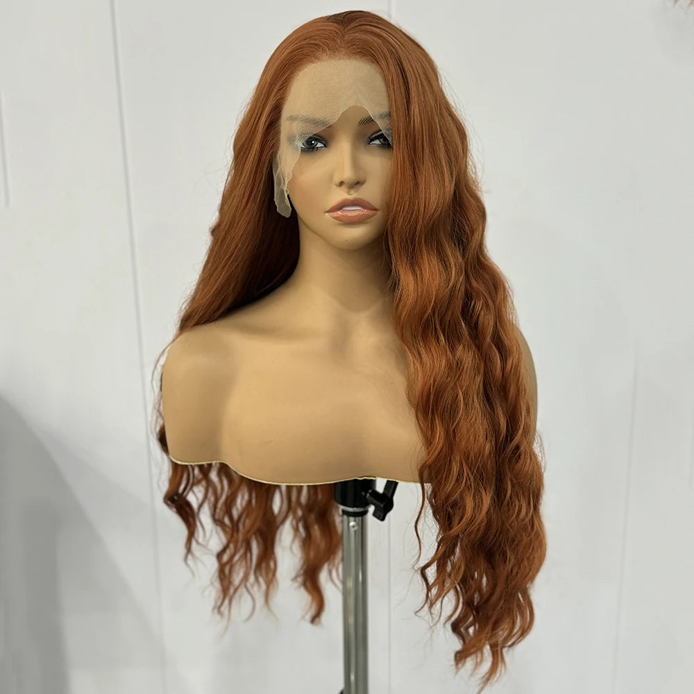 Ginger Wig Loose Wave Synthetic Lace Front Wigs For Women Long Auburn Orange Wig Deep Wave Lace Hair Heat Resistant Cosplay wear