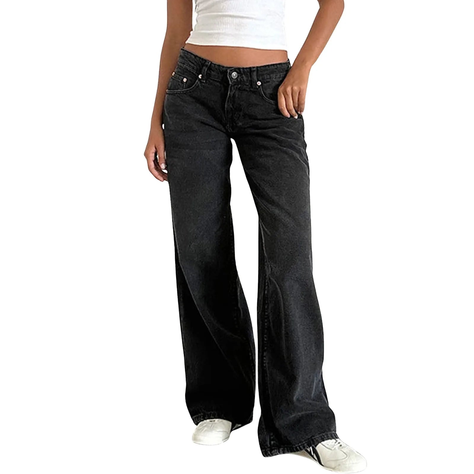 Retro Washed Jeans Women'S Design Sense Mid Waisted Straight-Leg Pants Loose Wide-Leg Mopping Pants Jeans Pants For Woman Jean