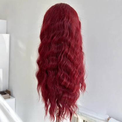 Long Wine Dark Red Wavy for Women Synthetic Free Part Loose Curly Burgundy Heat Resistant Fiber Wigs for Daily Party Cosplay