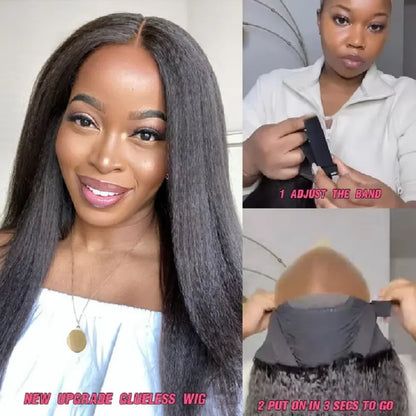 Glueless Wigs Human Hair For Women Kinky Straight Human Hair Wigs Pre Plucked Easy To Wear And Go 4x4 Lace Front Wig Nautural
