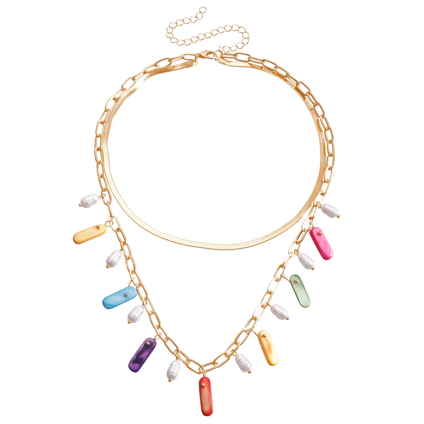 Women's pendant necklace natural geometric fashion imitation pearl jewelry color shell clavicle chain