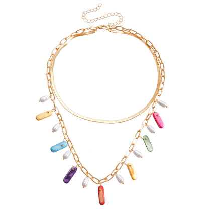 Women's pendant necklace natural geometric fashion imitation pearl jewelry color shell clavicle chain