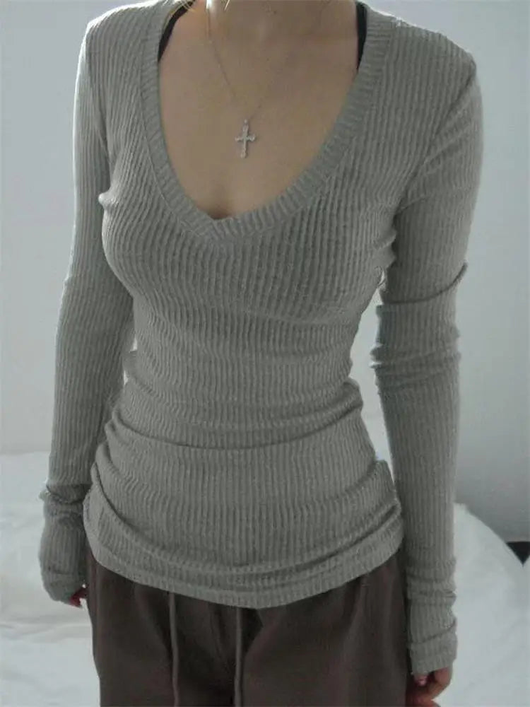 Summer Tops for Woman Elastic Basic T-shirts Female Casual Tops Long Sleeve Sexy Thin T-shirt See Through Y2k Clothing