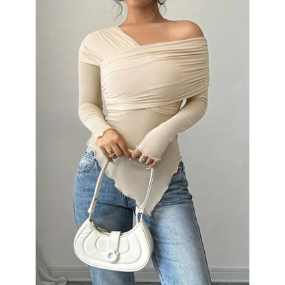 Women's Tops Summer Casual Fashion V-Neck Long Sleeve Strapless Top T-Shirt Women Clothing Feminist Shirt Harajuku Y2k Top