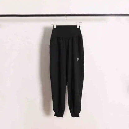 Women's mid-rise yoga pants with no awkward lines, slim-fit, hip-lifting, running with pockets, fitness long pants, elastic quic