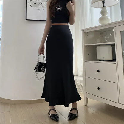 Satin Skirts for Women Korean Reviews Many Girls Clothes Women's 2025 Summer NEW High Waisted Mid Long Skirts Fashion women skir