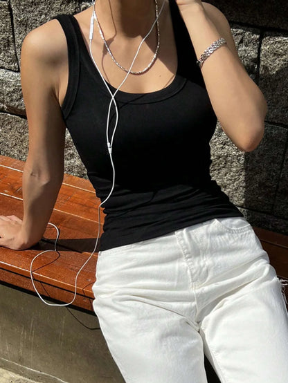 Camisole Tank Soft Top For Women Summer Outfits Tight And Sexy Tank Top Knitted Bottom Shirt And Sleeveless Top For Outerwear