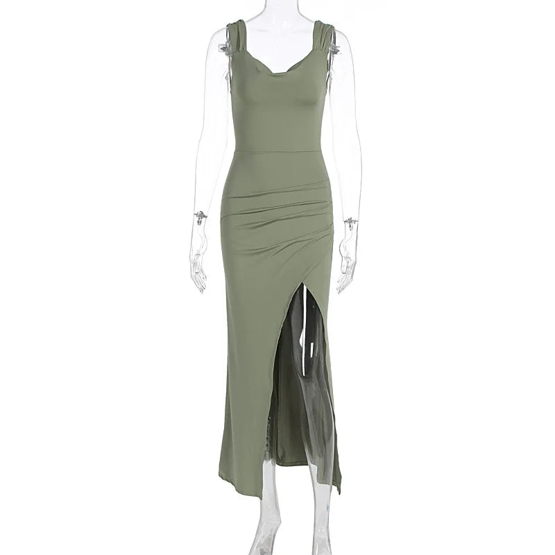Elegant Evening Dresses Women Sexy Backless Slim Fit Summer Dress Chic Slit Dress Robes Party Club Gowns Women Clothing