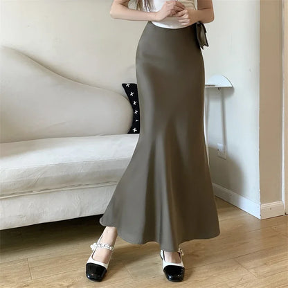 Satin Skirts for Women Korean Reviews Many Girls Clothes Women's 2025 Summer NEW High Waisted Mid Long Skirts Fashion women skir